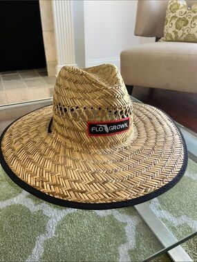 Natural Straw Lifeguard Sun Hat with Black Trim